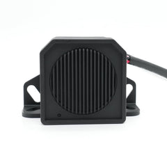 YUESONIC front view of white noise alarm showing compact durable housing and clear warning design
