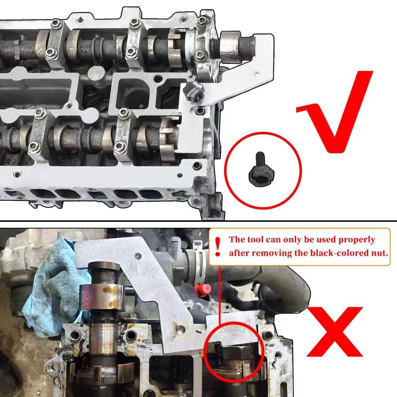 Yuesstloo camshaft alignment tool detail highlighting fitment edges and secure locking to keep cams in place