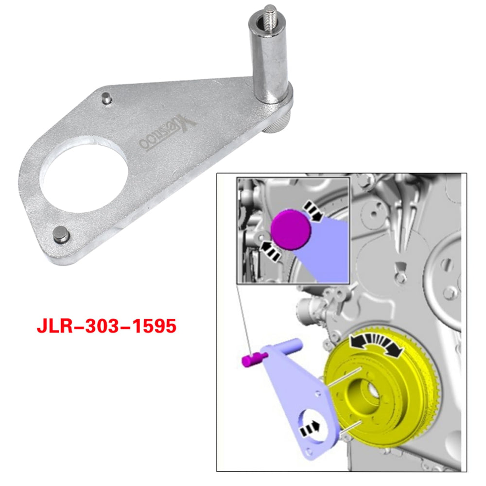 Yuesstloo camshaft locking tool close-up showing hardened steel and precise fit for stability