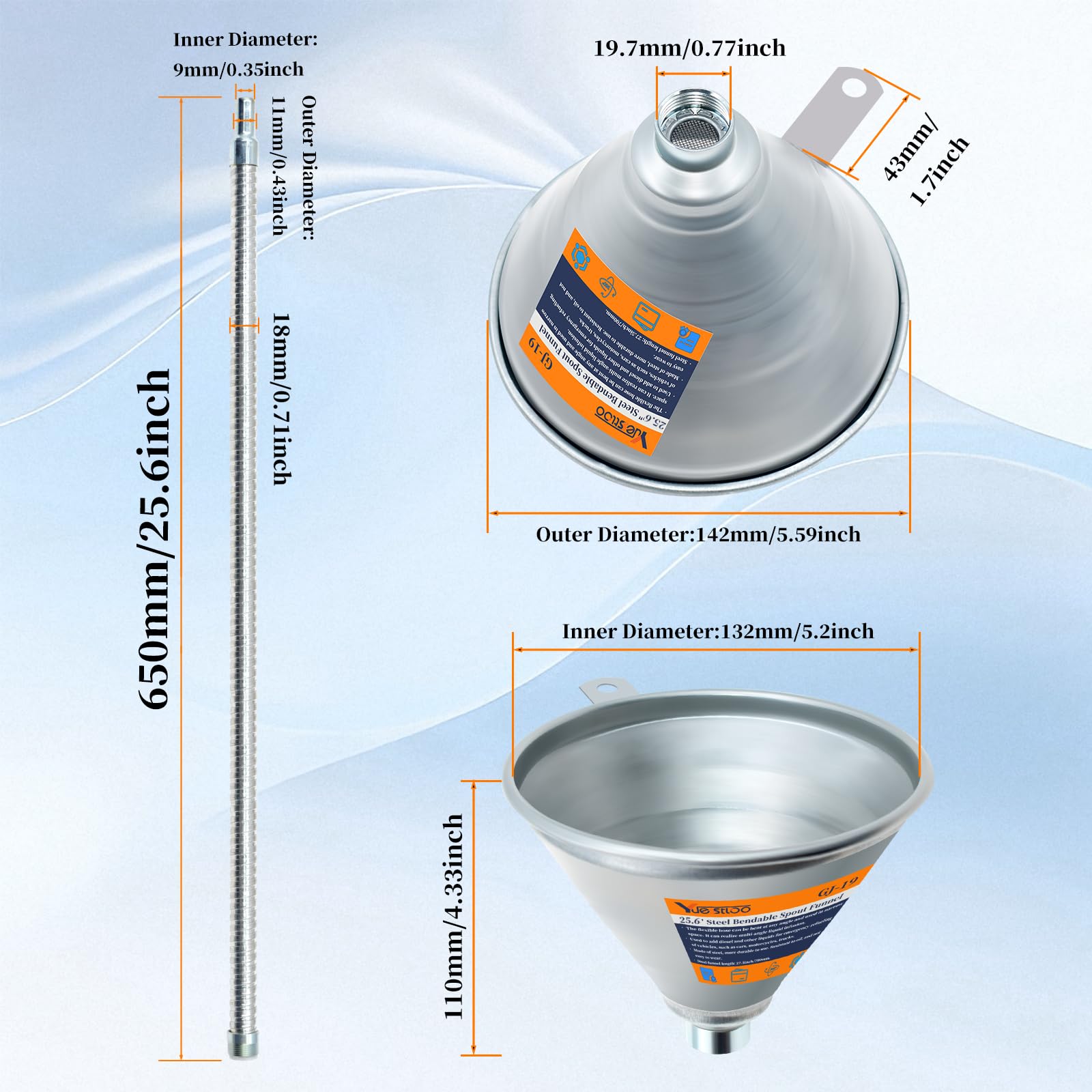 Yuesstloo close-up of flexible metal hose demonstrating bendability and hands-free positioning benefit