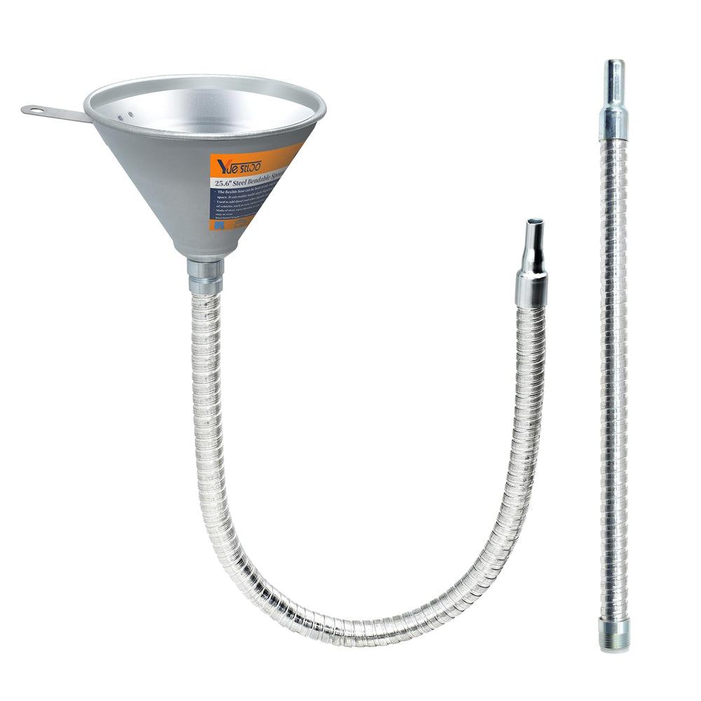 Yuesstloo front view of steel funnel set showing ready-to-use design and durability