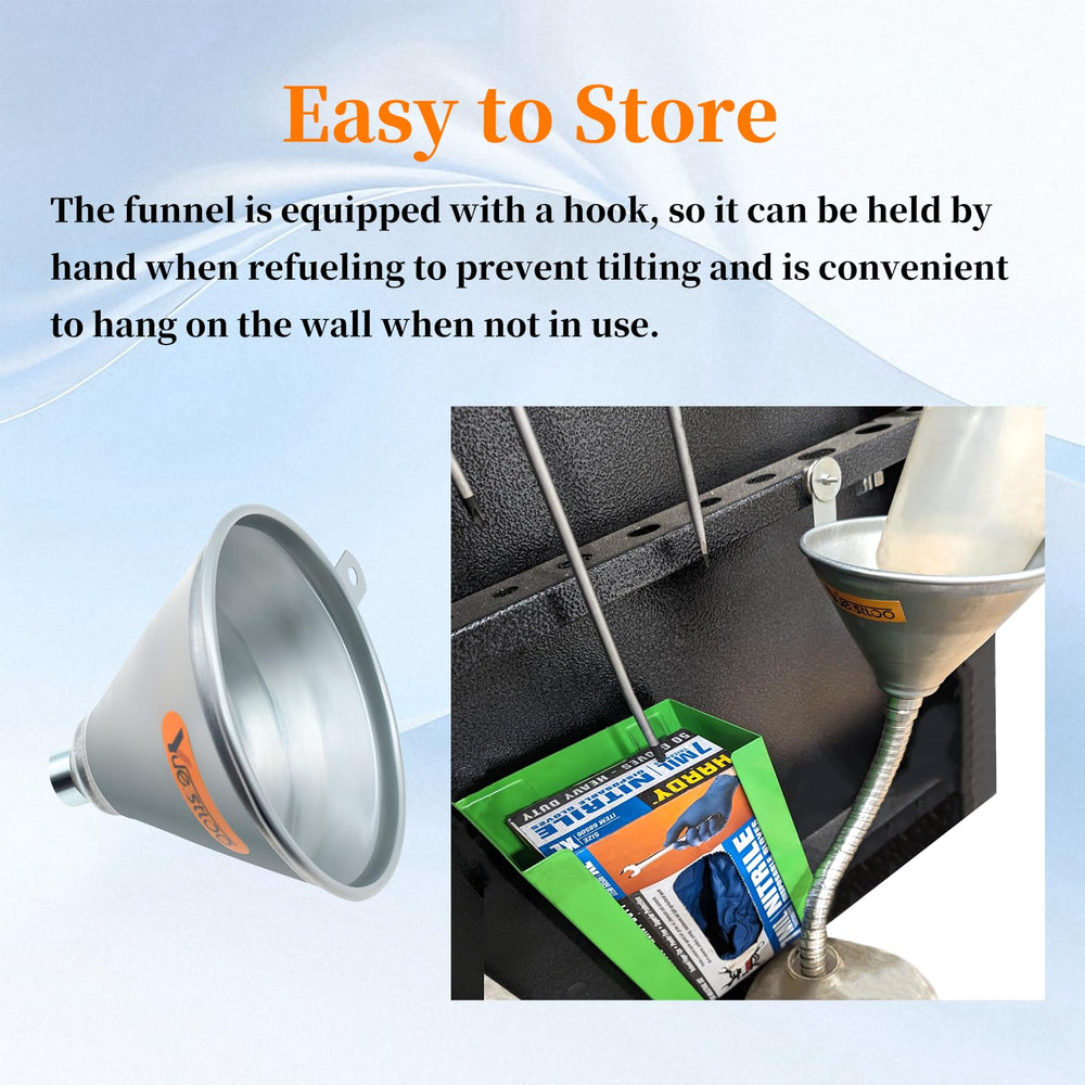 Yuesstloo funnel in use pouring oil into an engine bay to reduce spills and speed refills