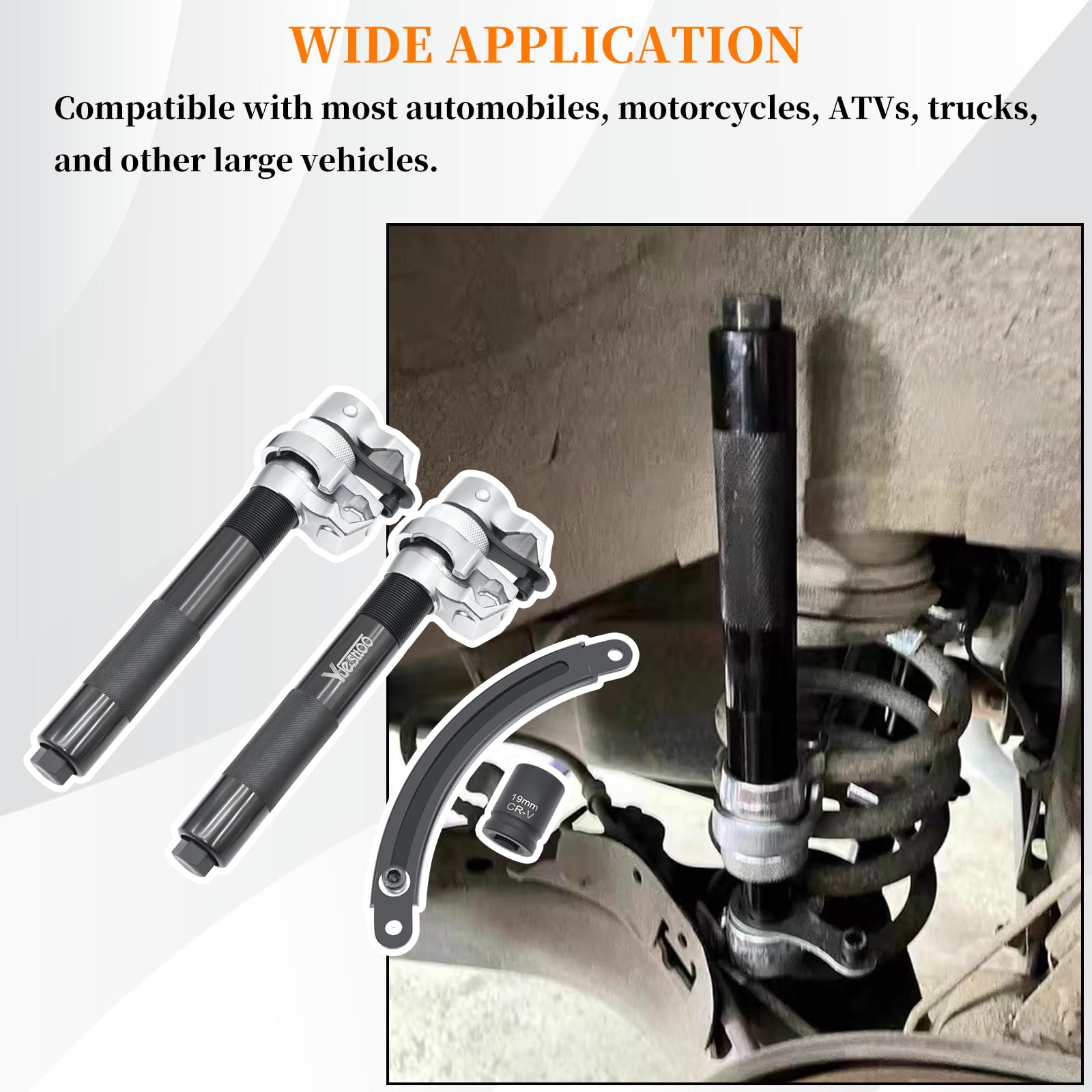 Yuesstloo compressor mounted on a vehicle strut for safer spring removal