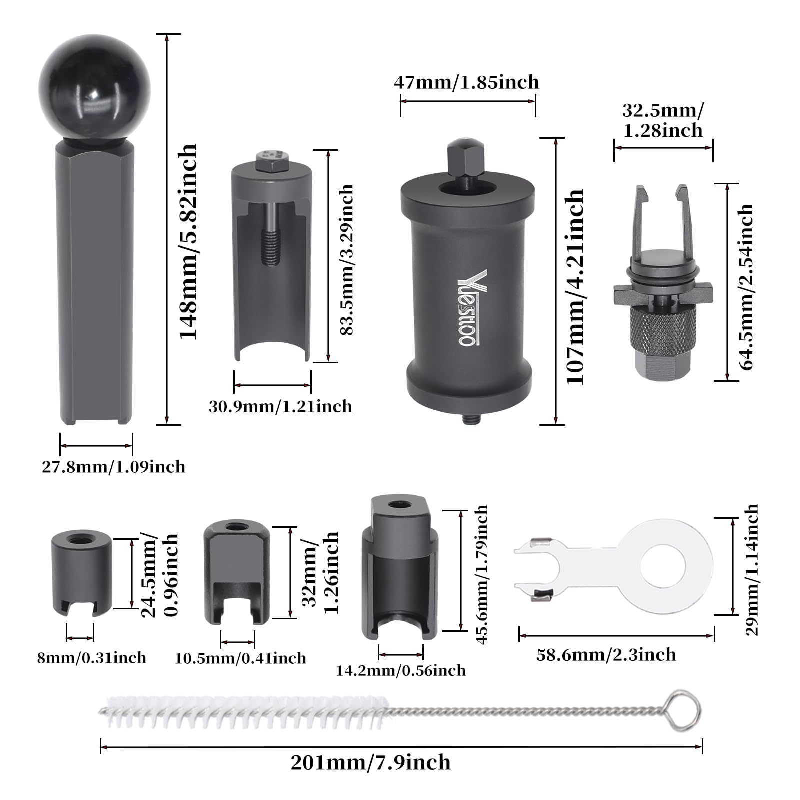 Yuesstloo injector next to tools showing scale and precise compatibility benefit