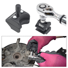 Yuesstloo tool in use on car showing easier access in tight wheel wells