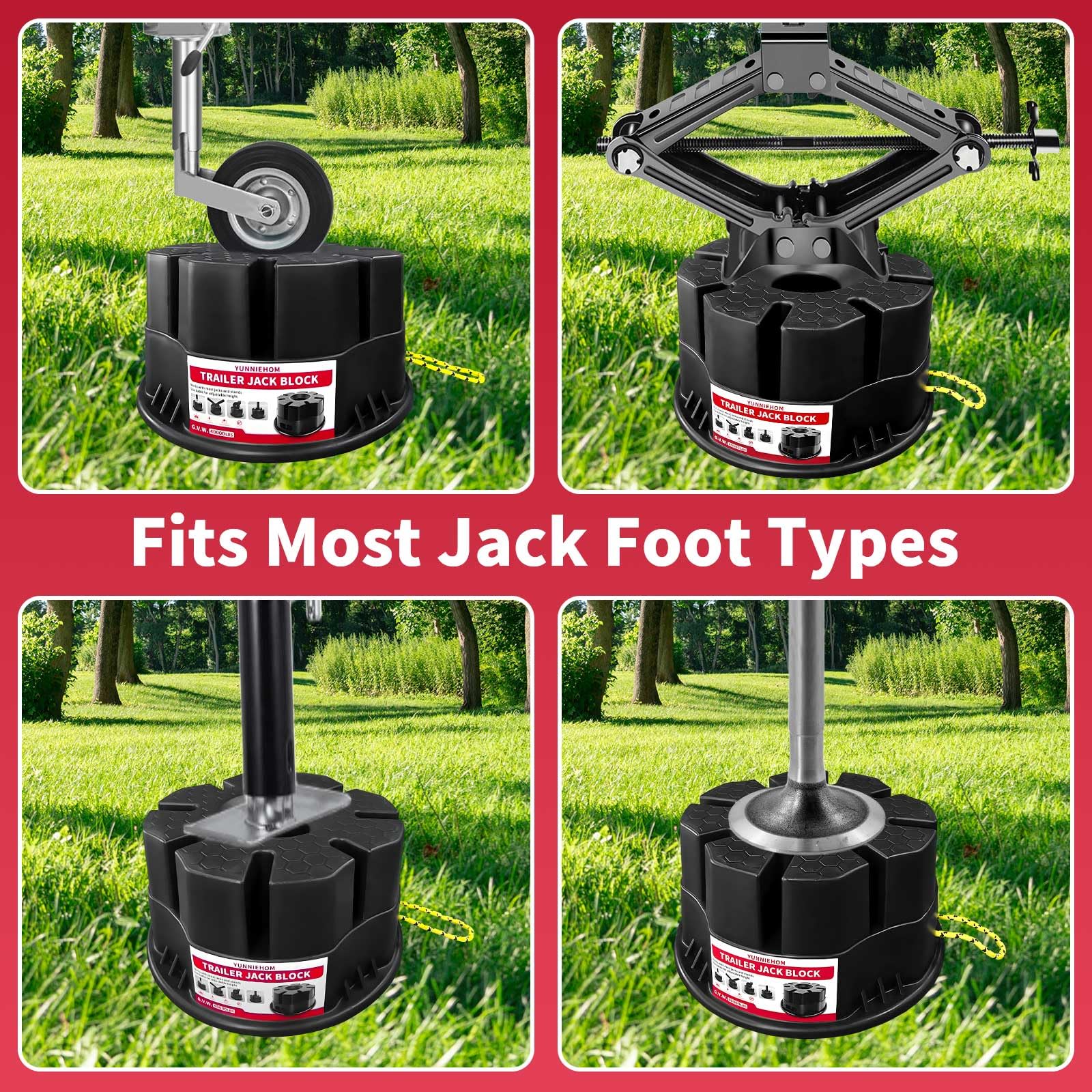 YUNNIEHOM under trailer jack foot demonstrating stable support and reduced sinking