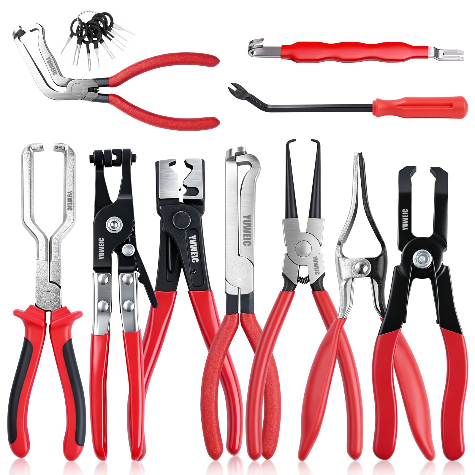 YUWEIC front view of full 10-piece tool set showing organized case and handles