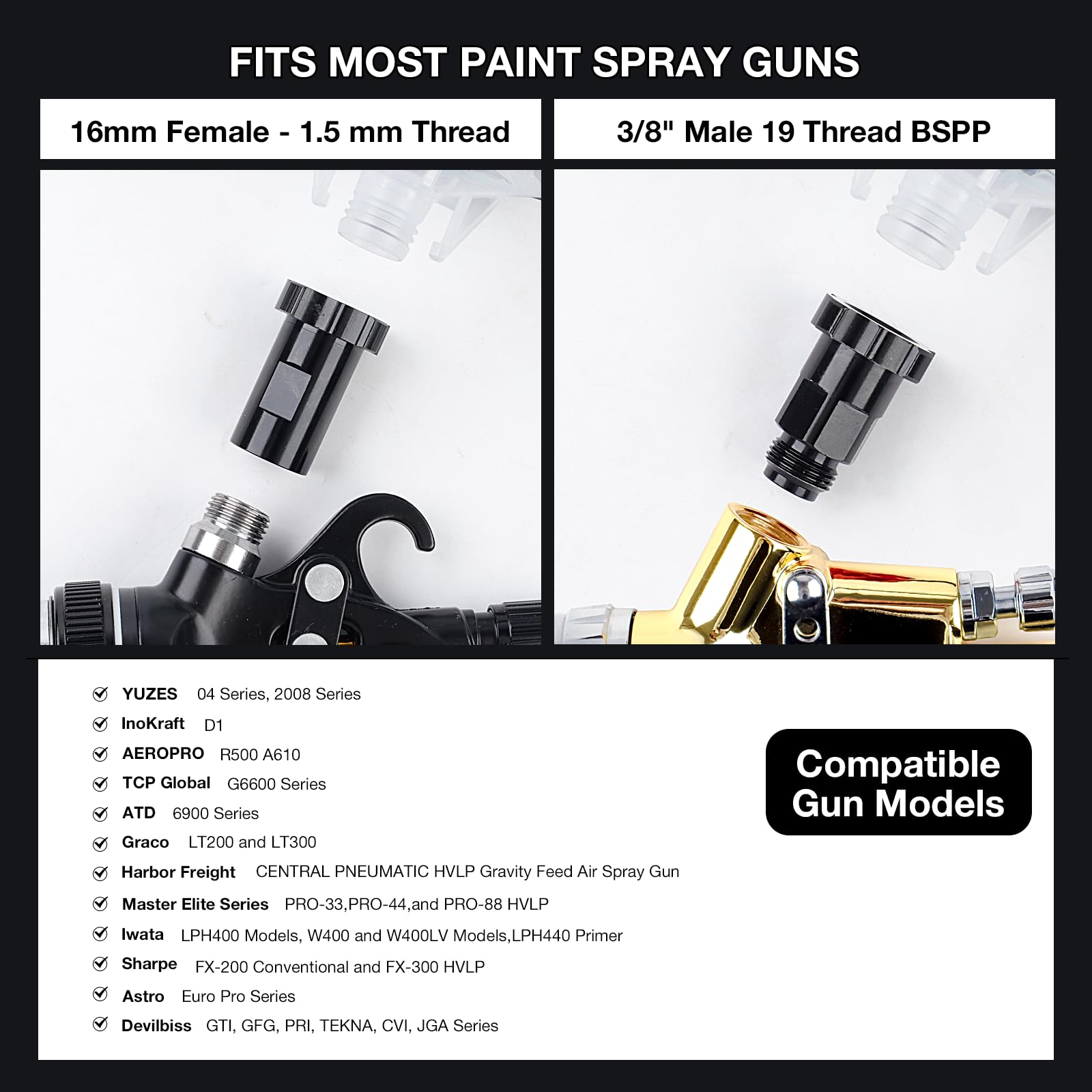 YUZES cup attached to spray gun spraying at angle to reduce paint waste and reach