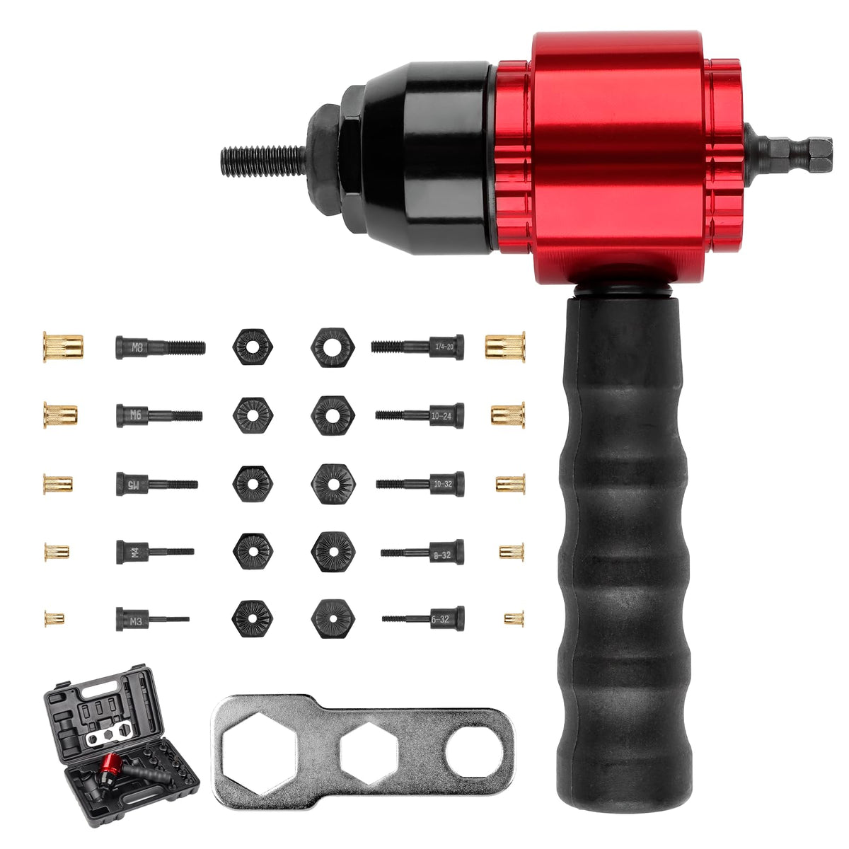 YUZES front view kit open showing organized mandrels and nuts for fast setup