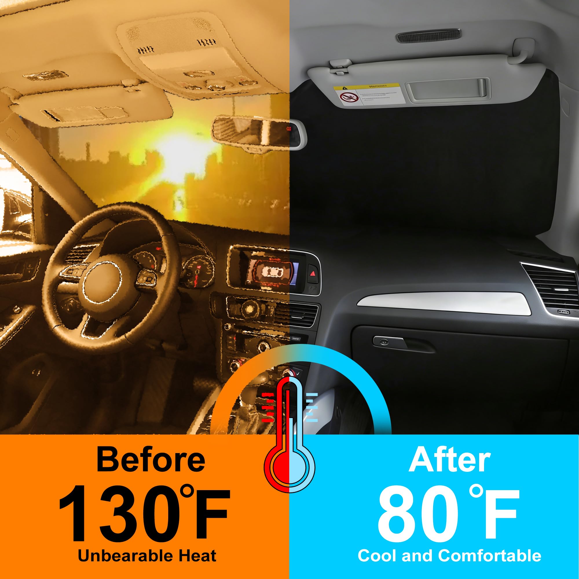 YYCKE sun shade installed inside a Ford F150 windshield, keeps dashboard cooler and shaded