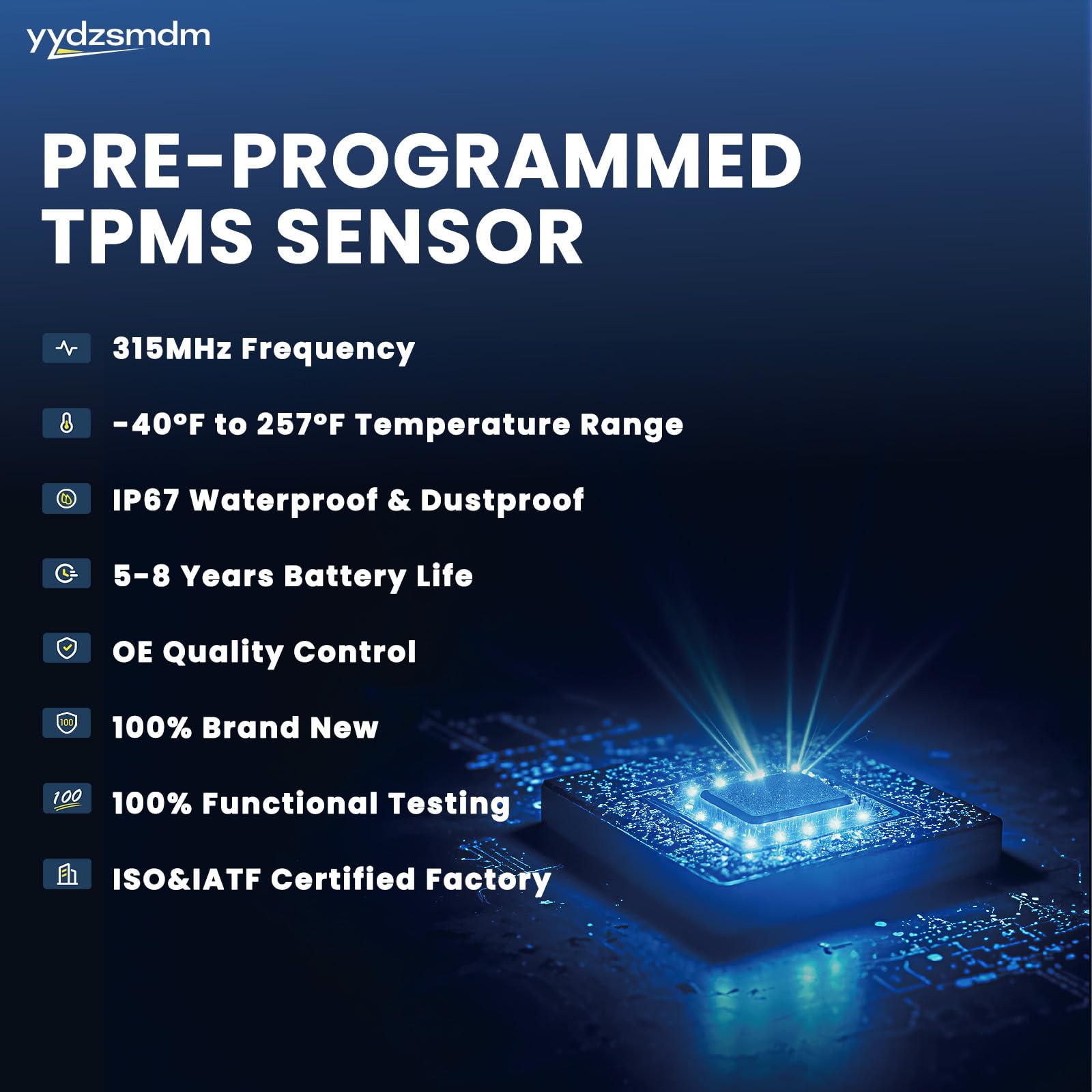 YYDZSMDM label showing 315MHz frequency ensuring correct vehicle compatibility