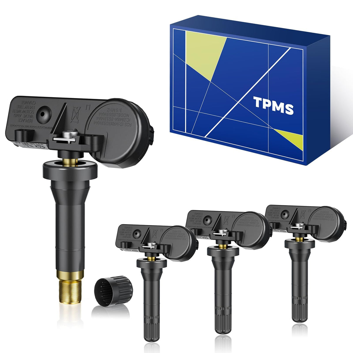 YYDZSMDM front packaging showing 4pcs TPMS sensors and compatibility benefits