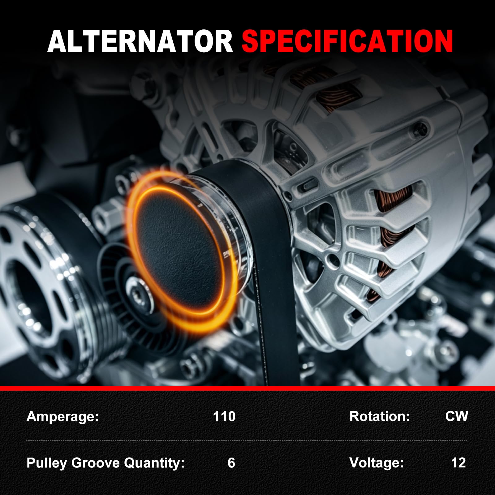 YYHHZZ alternator pulley close-up highlighting 6-groove pulley durability