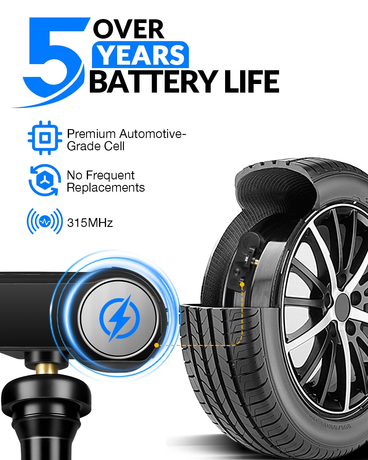 YZHIDIANF sensor mounted on rim demonstrating direct OE-style replacement