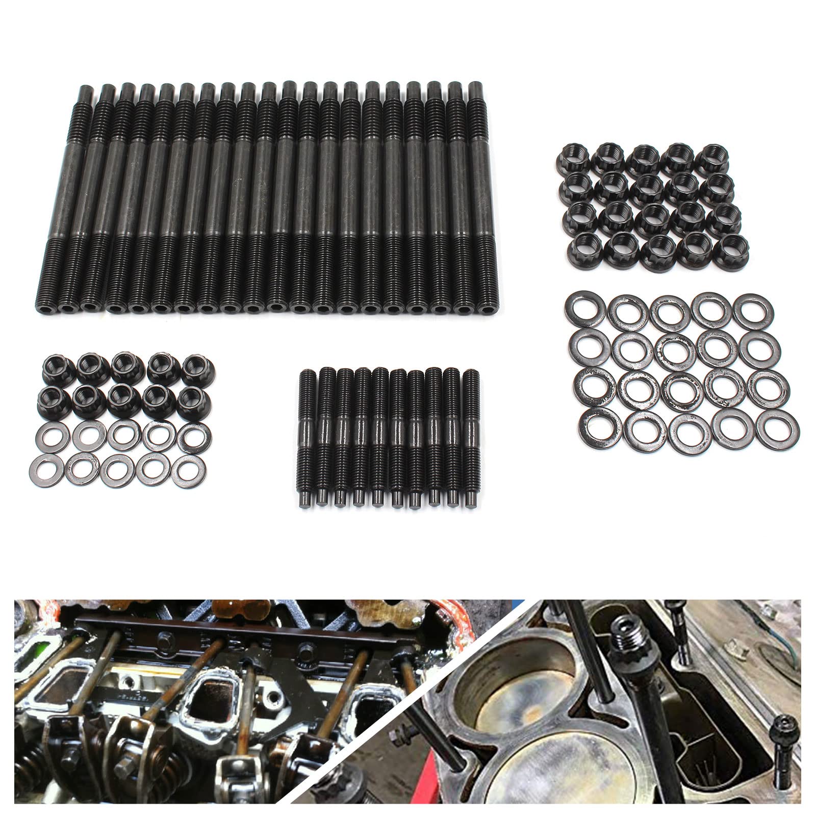 YZQPNB top view of M8 and M11 studs with 12-point nuts displaying organized components