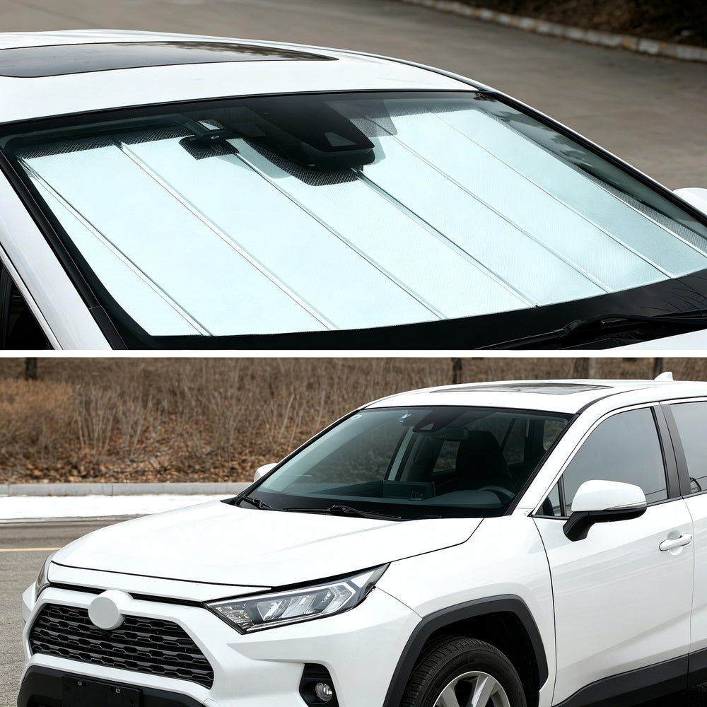 YZZWATW lifestyle image in beach parking keeping Jeep interior cooler during outdoor stops