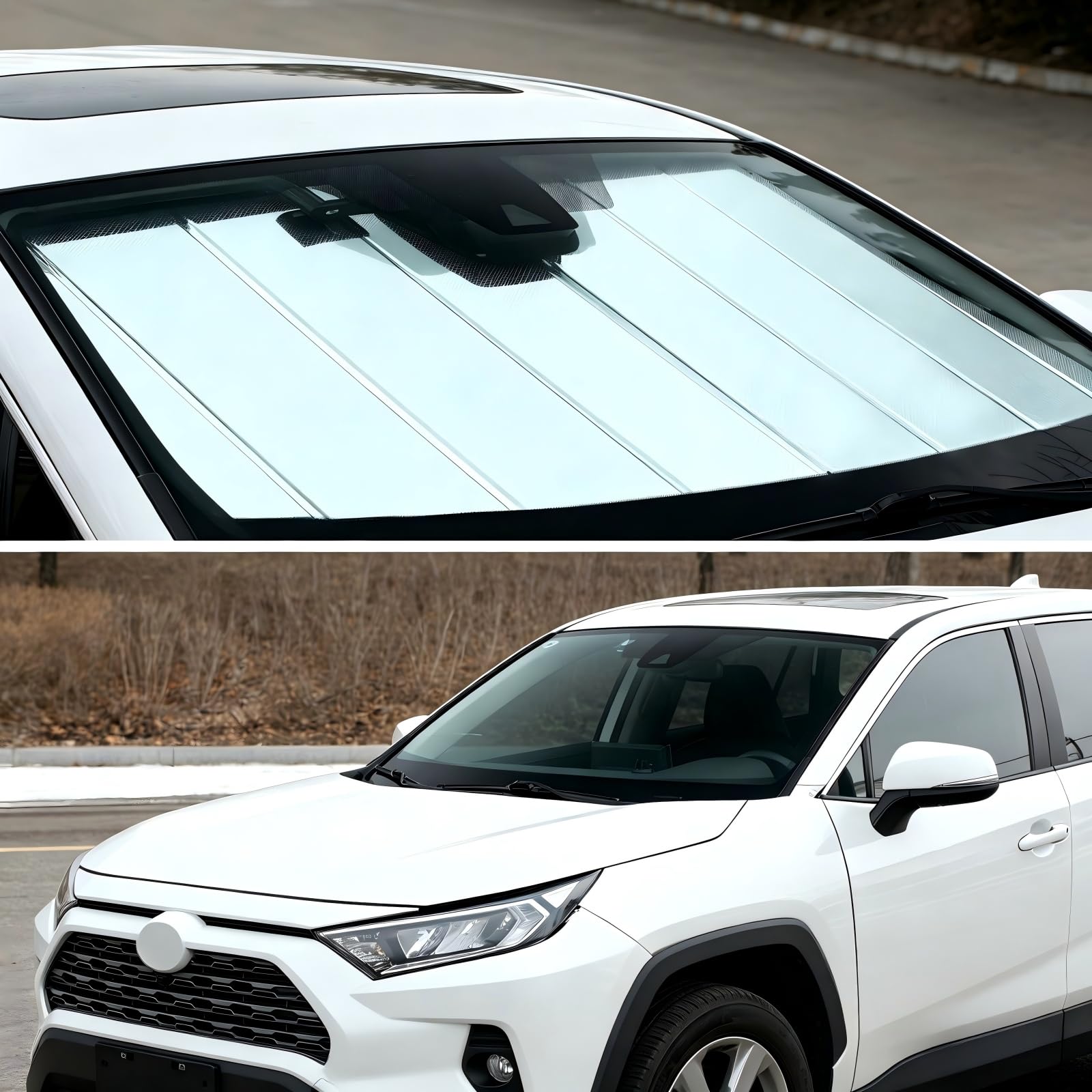 YZZWATW in parking-lot lifestyle shot keeping car cooler during outdoor parking