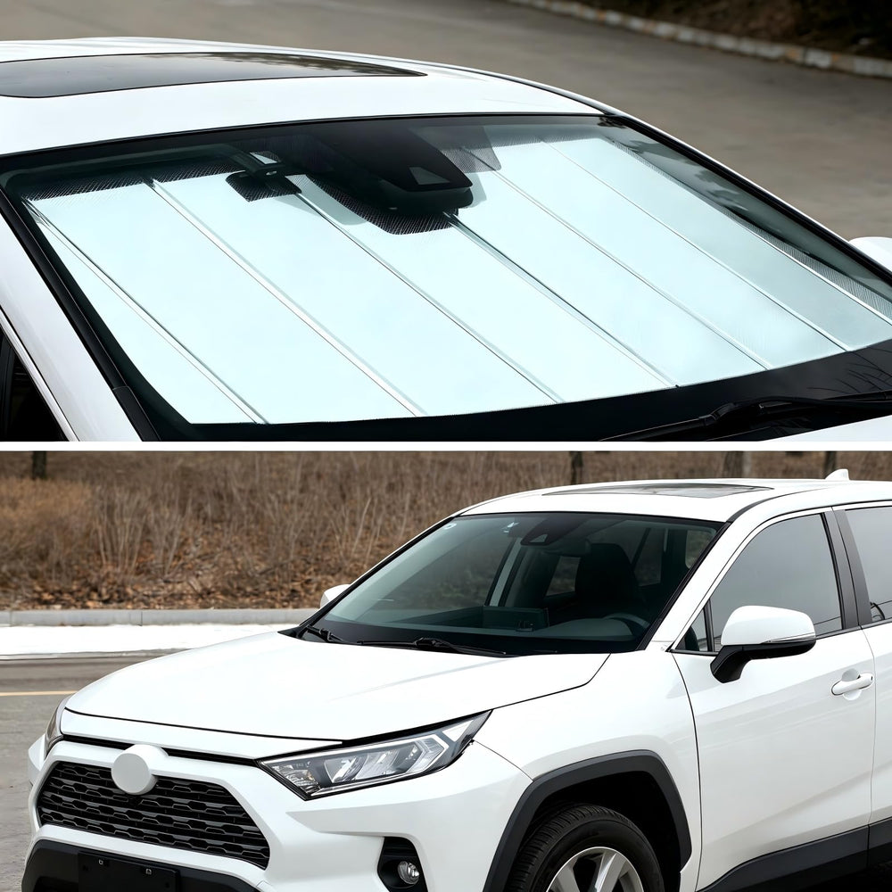 YZZWATW in parking-lot lifestyle shot keeping car cooler during outdoor parking