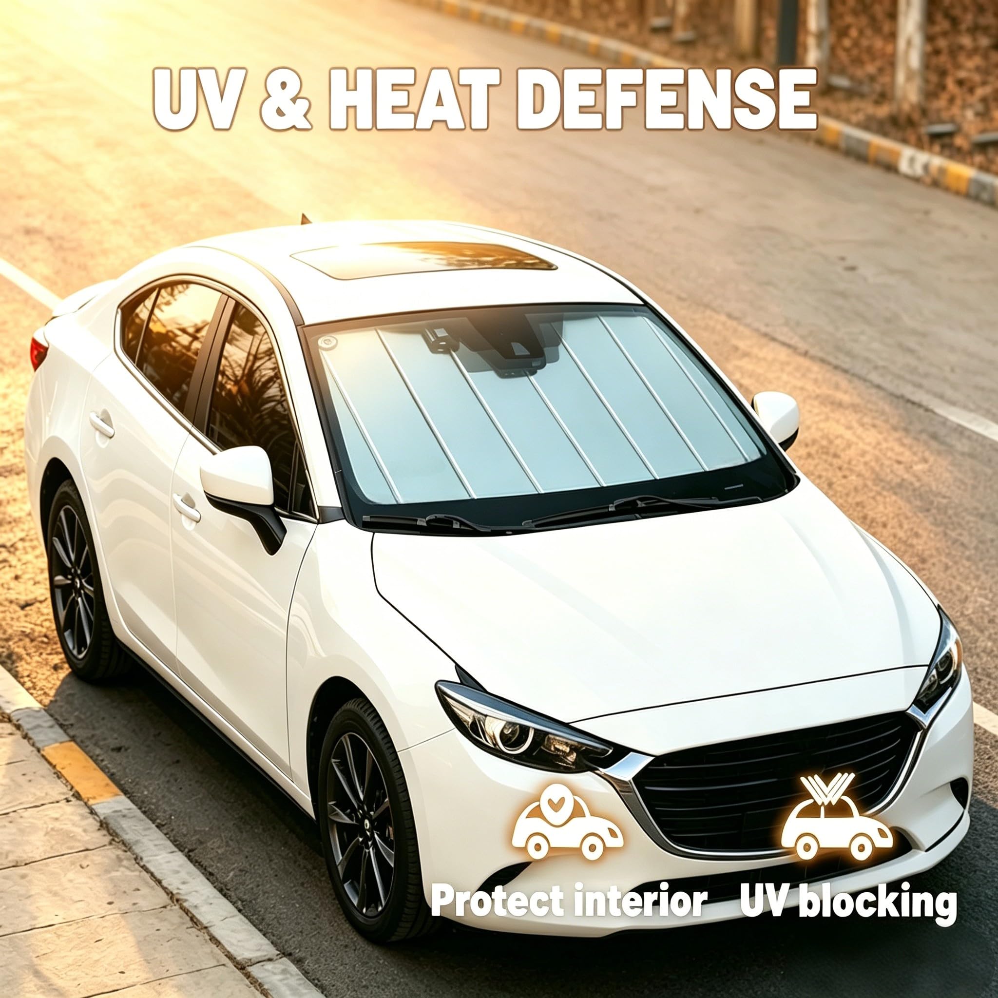 YZZWATW sun shade installed protecting RAV4 dashboard and seats from sun exposure