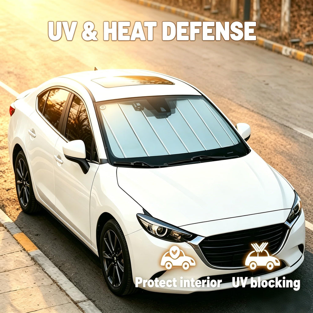 YZZWATW sun shade installed protecting RAV4 dashboard and seats from sun exposure