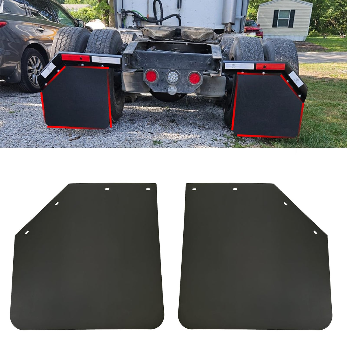 ZANURA front view of mud flaps showing full coverage and vehicle protection
