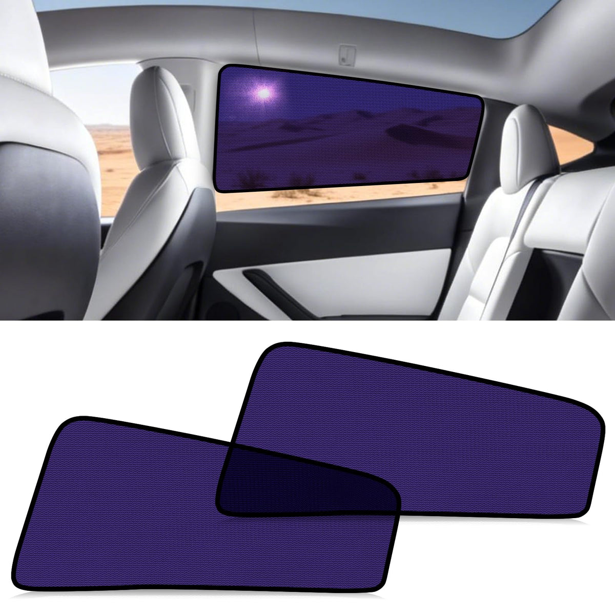 ZATOOTO front view of Model Y rear shade showing exact fit and sun protection