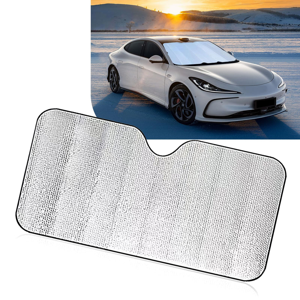 Zeathery front view showing full sunshade with reflective face protecting windshield