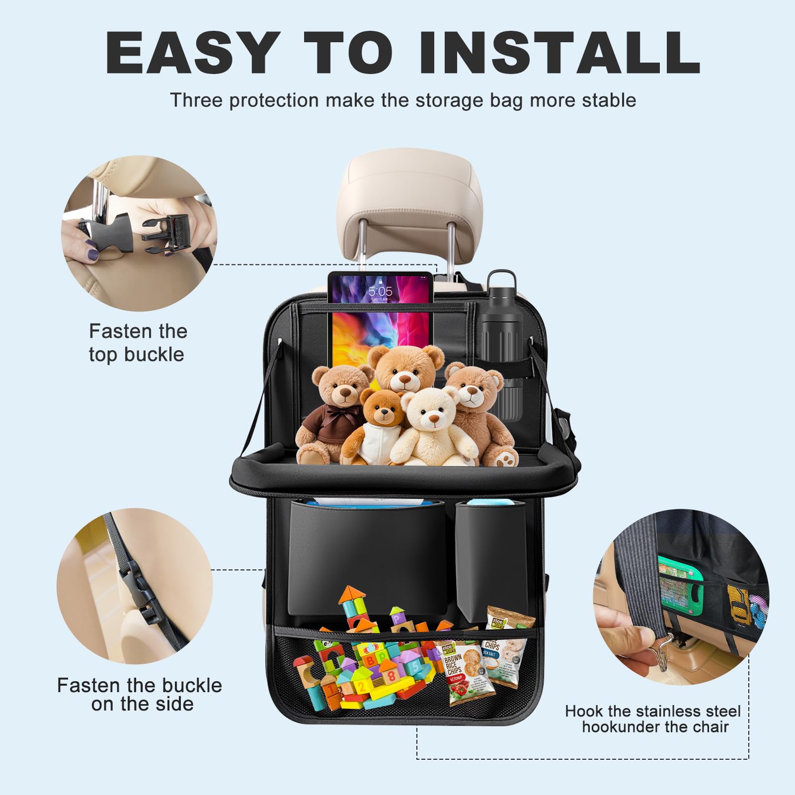 Zecirl installed in SUV backseat protecting upholstery and organizing items
