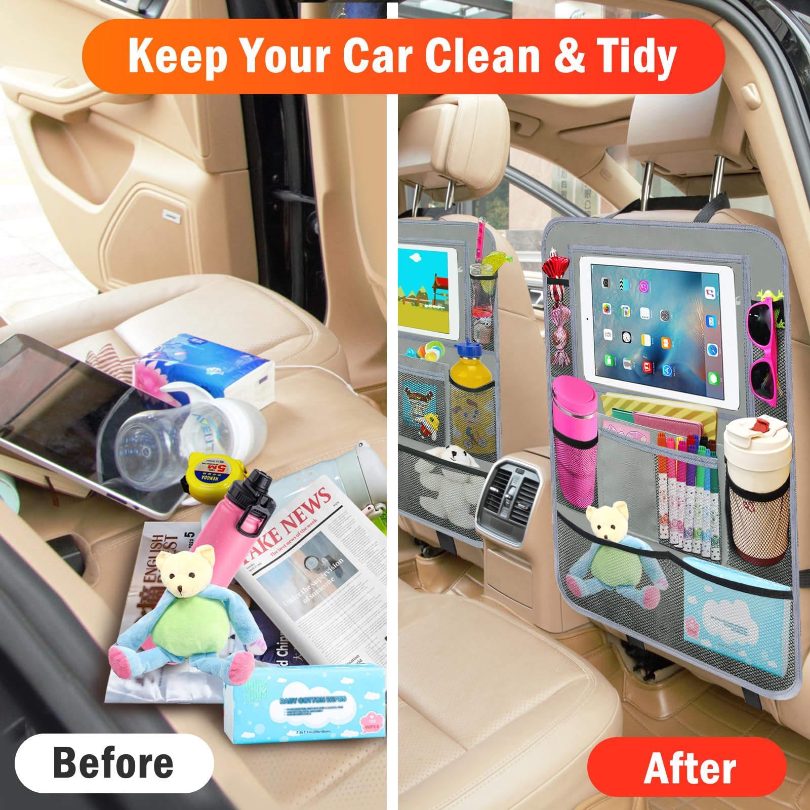 Zecirl in a family roadtrip setting showing tidy car interior benefit