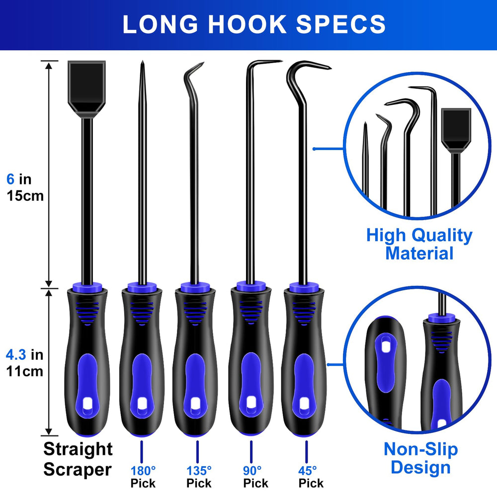Zecirl long shaft picks close-up showing chrome finish and deep reach for engine work benefit