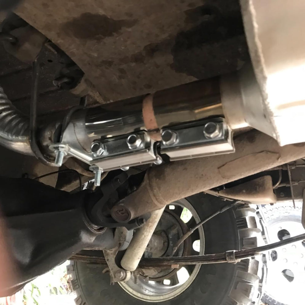 ZEONHAK connected to muffler in lifestyle shot showing professional finished look