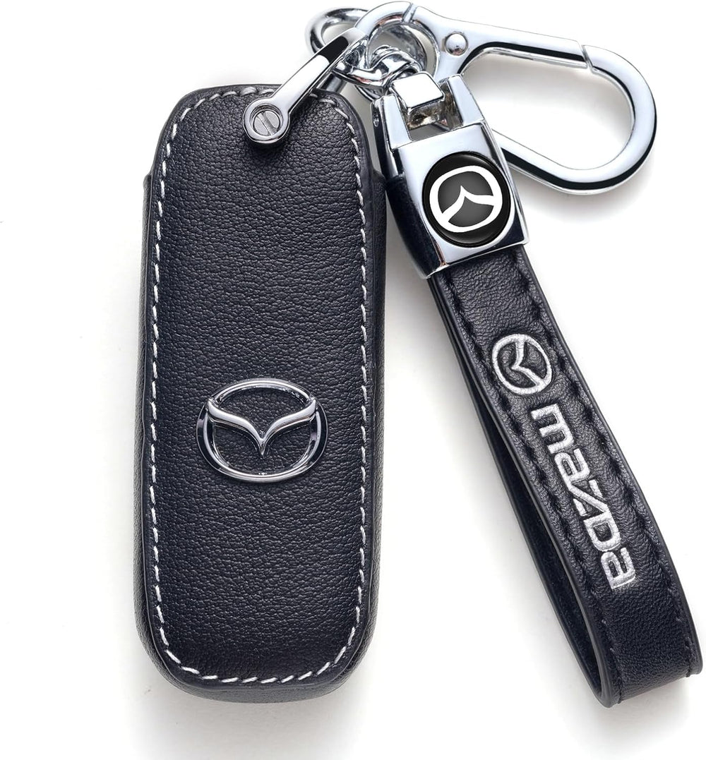 ZERAL front view of black leather key fob case showing protection and style