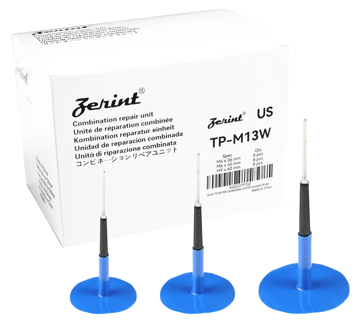 ZERINT front packaging view showing kit contents and size variety for reliable repairs