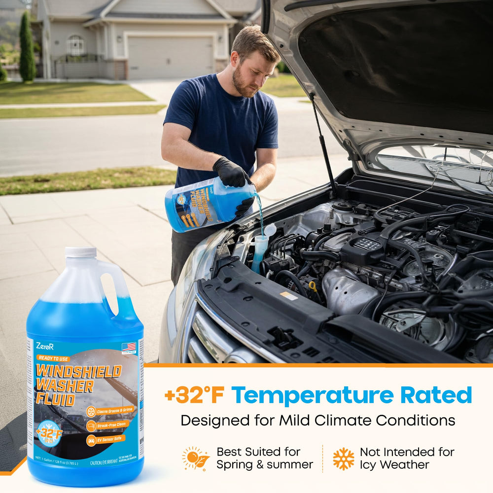 ZeroR sprayed on windshield clearing bug splatter for improved driving visibility