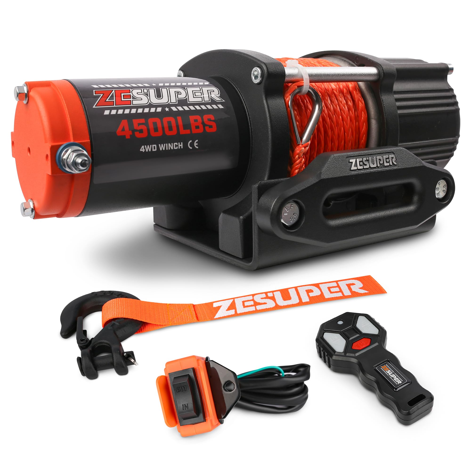 ZESUPER front view of winch mounted on bumper showing compact design and strength