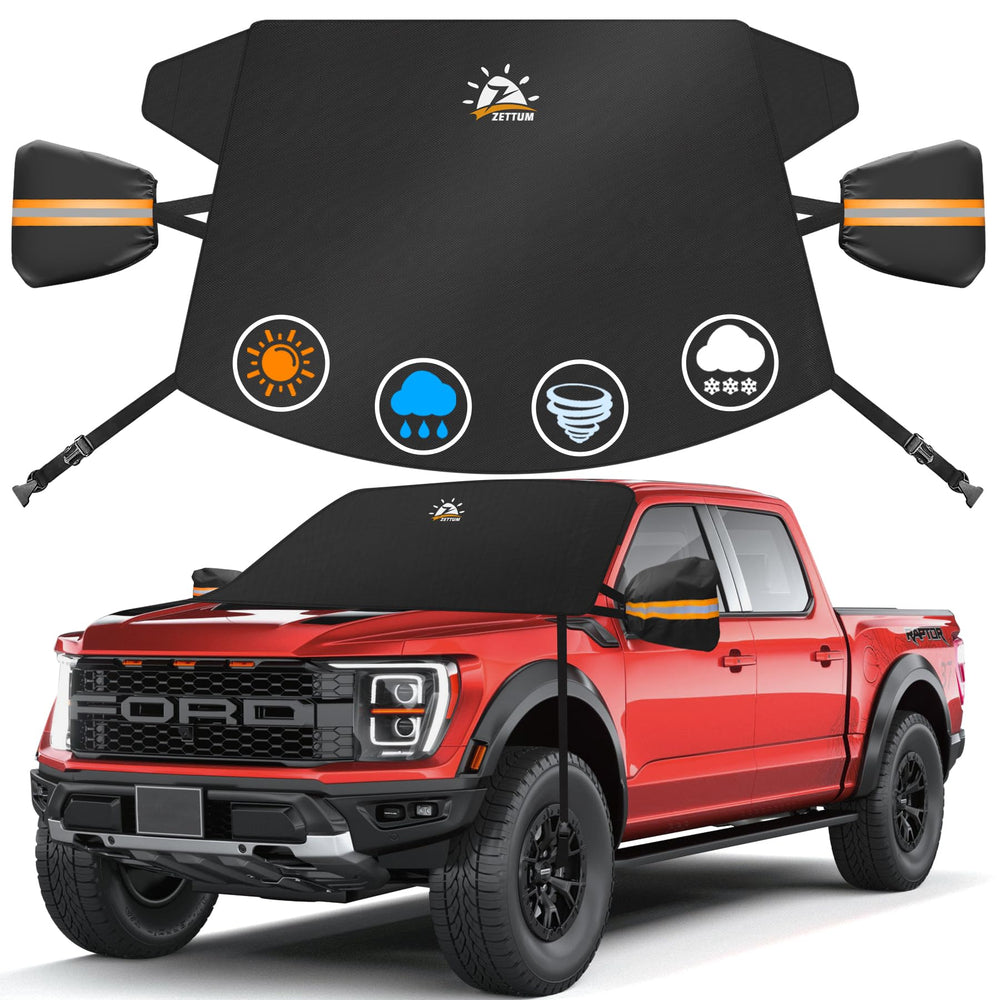 Zettum front packaging showing entire windshield cover and benefits