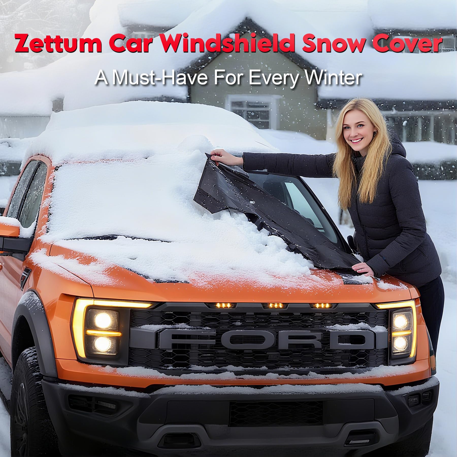 Zettum cover on truck in snowy driveway saving time on mornings