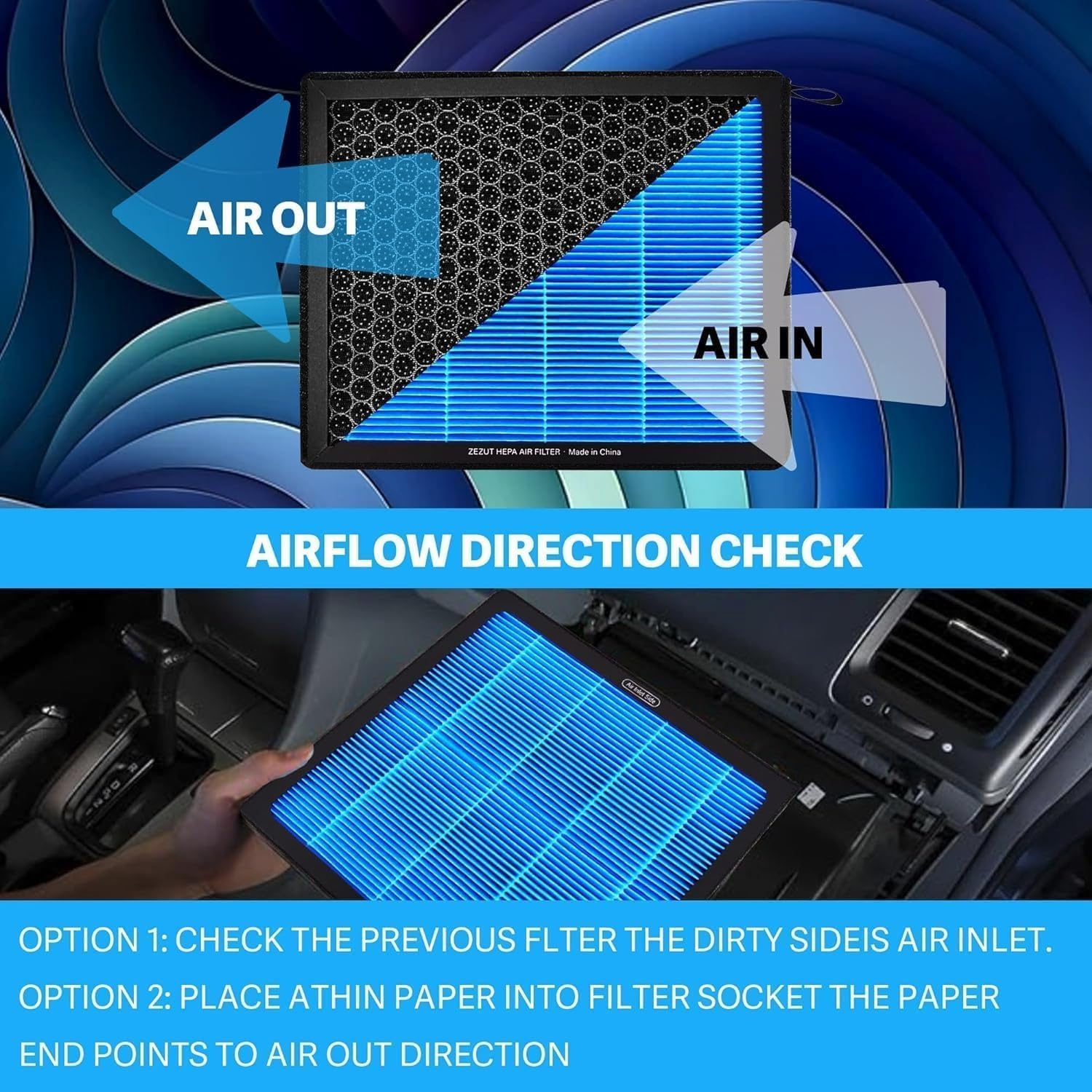 ZEZUT in-car dashboard view conveying fresher air and improved comfort