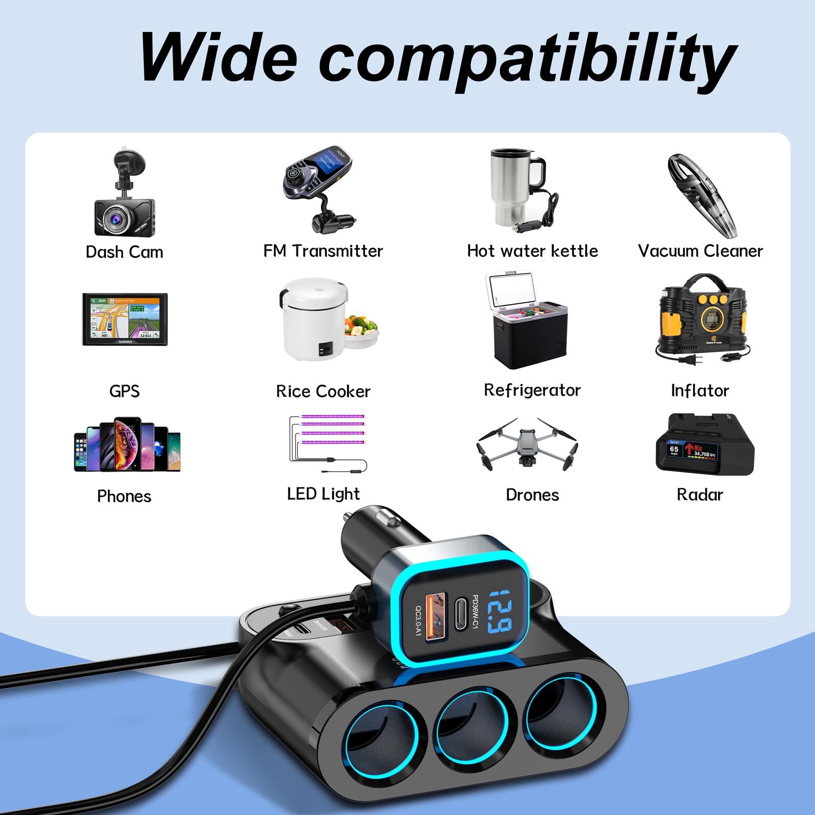 Zhaobeimao replaceable 15A fuse and DC connector detail showing safety and serviceability
