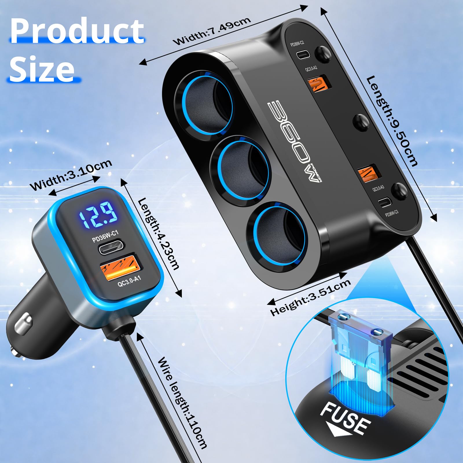 Zhaobeimao installed in a car cup holder powering phone and dash cam for practical use