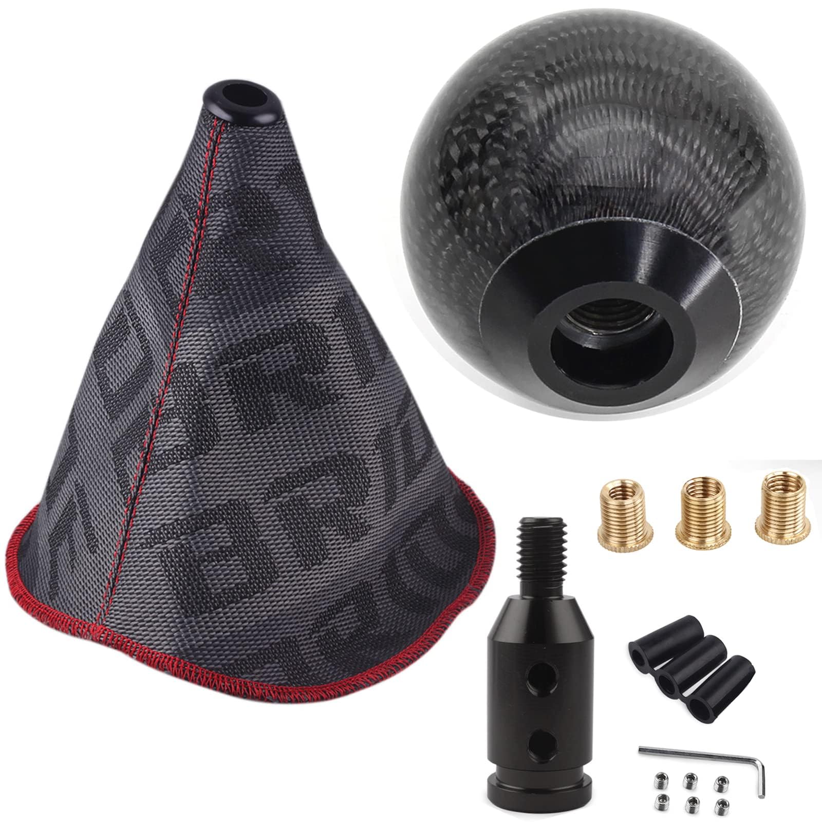 ZhengSheng front view of shift boot and round carbon fiber knob showing kit components and styling benefit