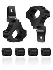 ZIDIYORUO front view of two black aluminum brackets showing included hardware and box for quick install benefit