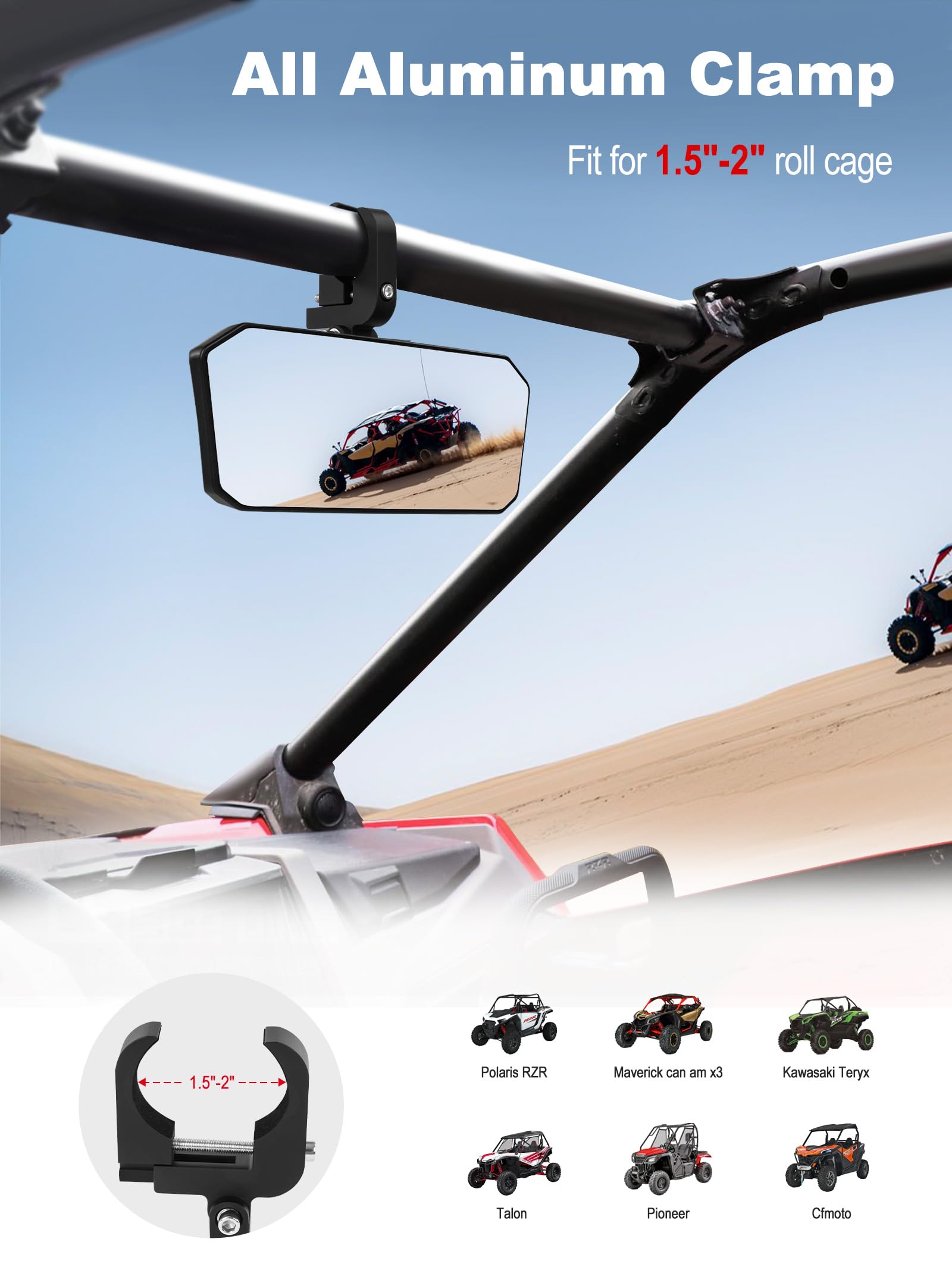 ZIDIYORUO mirror mounted in UTV showing clear rear coverage
