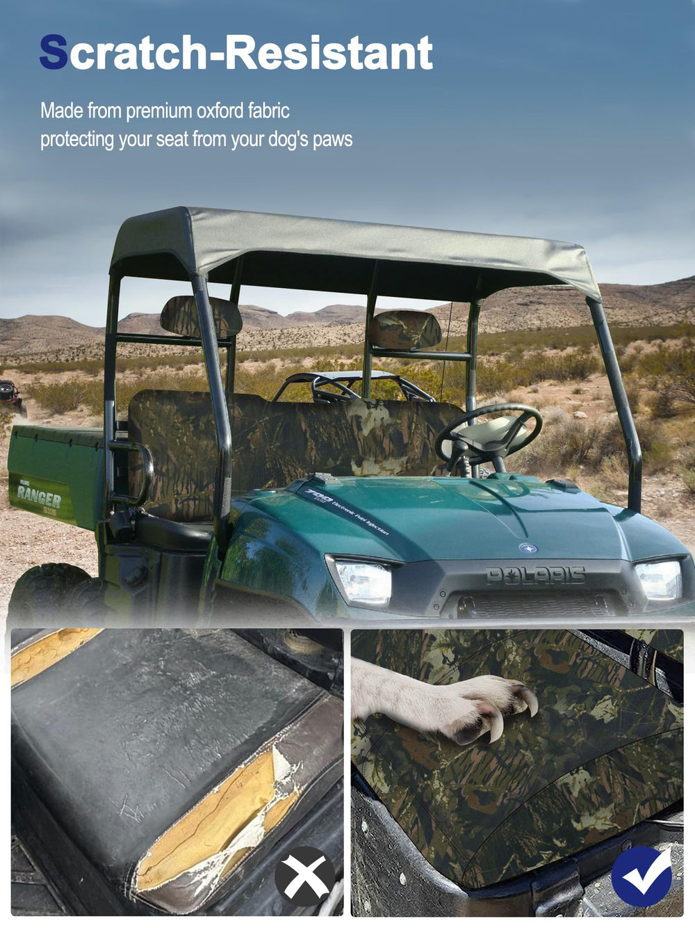 ZIDIYORUO seat covers in use on muddy trail demonstrating easy cleaning advantage