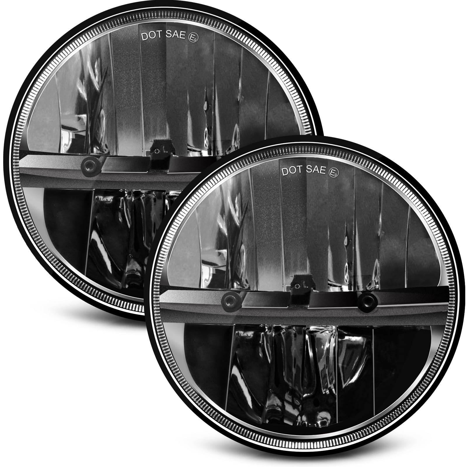 ZIMABLUE front view of 7-inch headlight pair showing modern cool-white beams and improved visibility