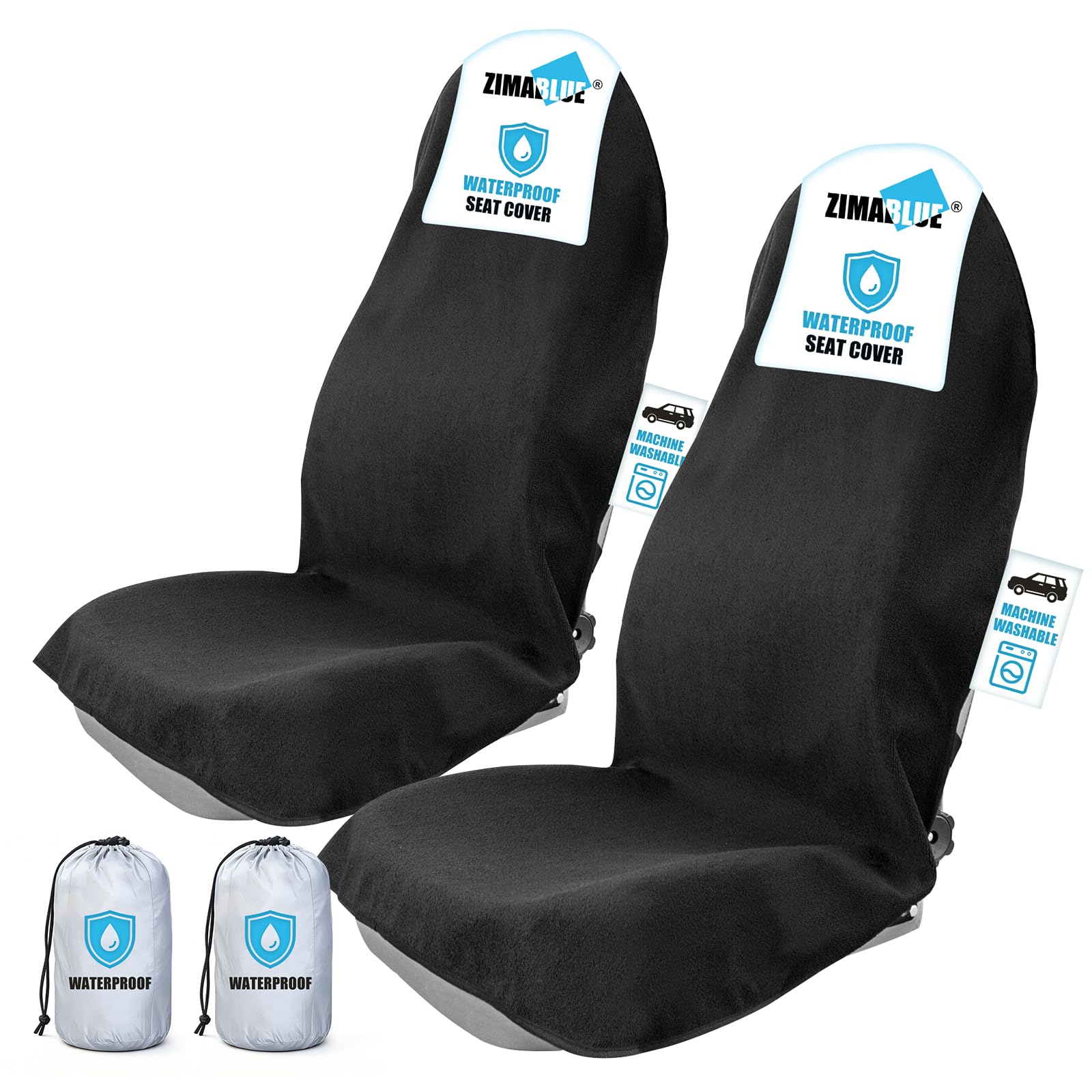 ZIMABLUE front view of black seat cover showing full coverage and protection