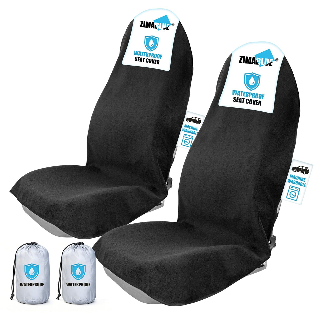 ZIMABLUE front view of black seat cover showing full coverage and protection
