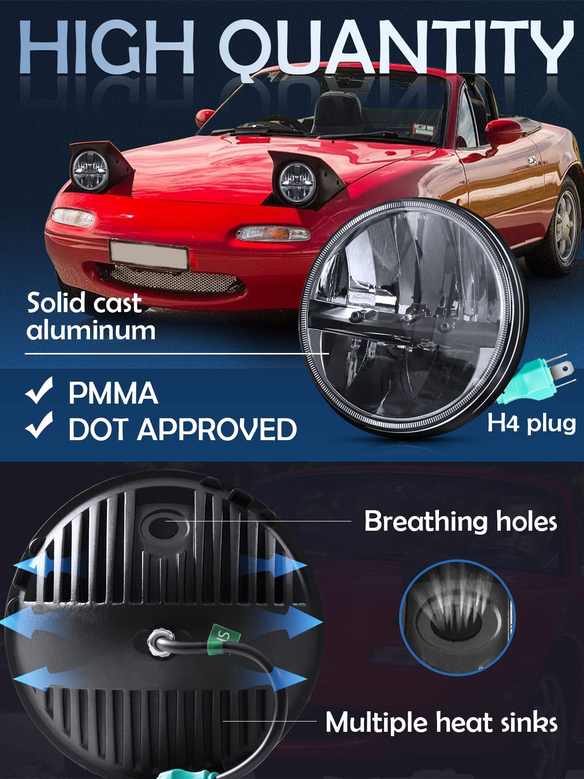 ZIMABLUE headlight size comparison in hand showing compact 7-inch fit for round mounts