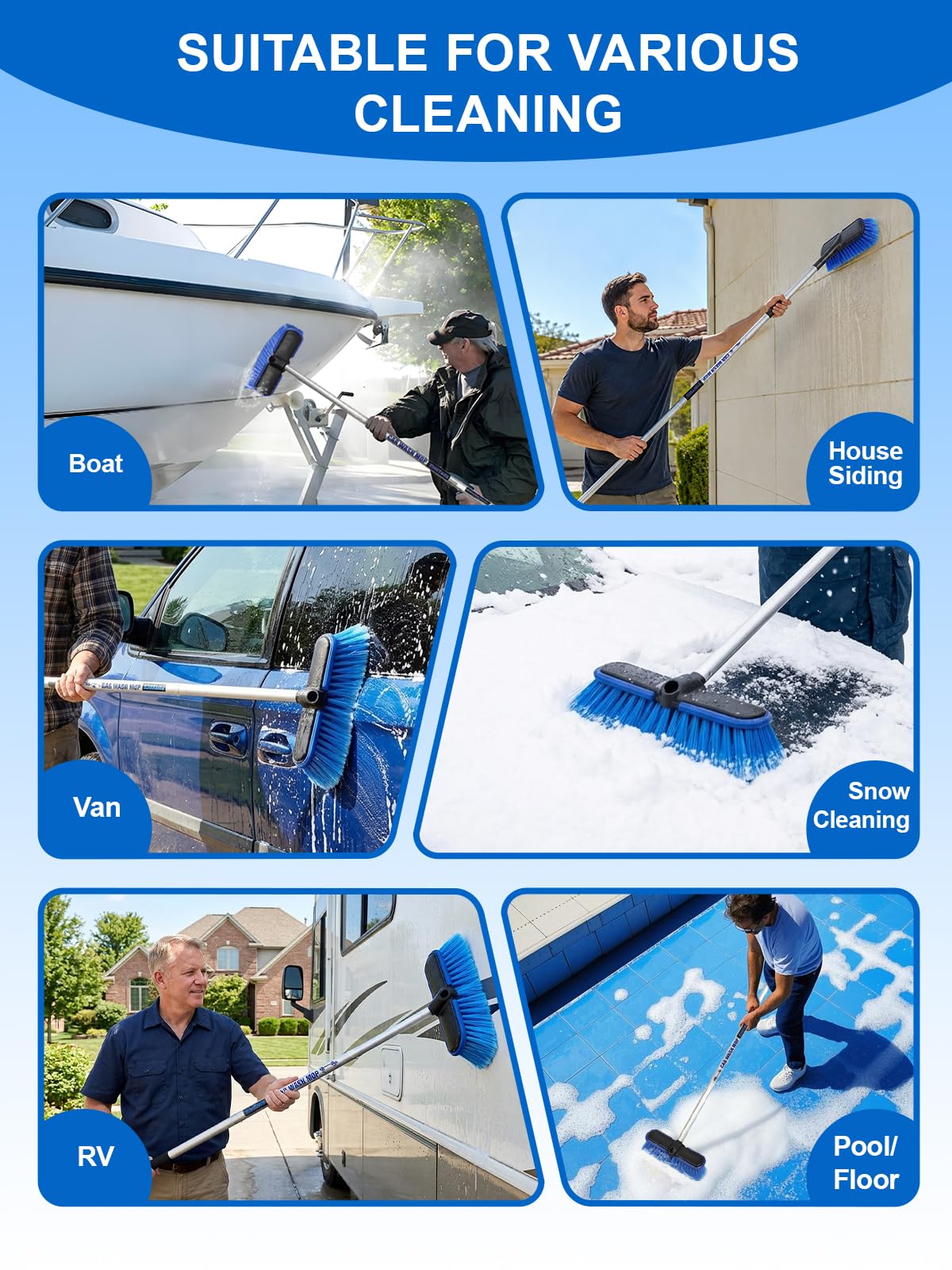 ZimiTeda washing a car roof demonstrating safe high-reach cleaning benefit
