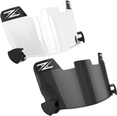 ZIXIOYS front view of clear and black visors showing full set and benefit of versatility